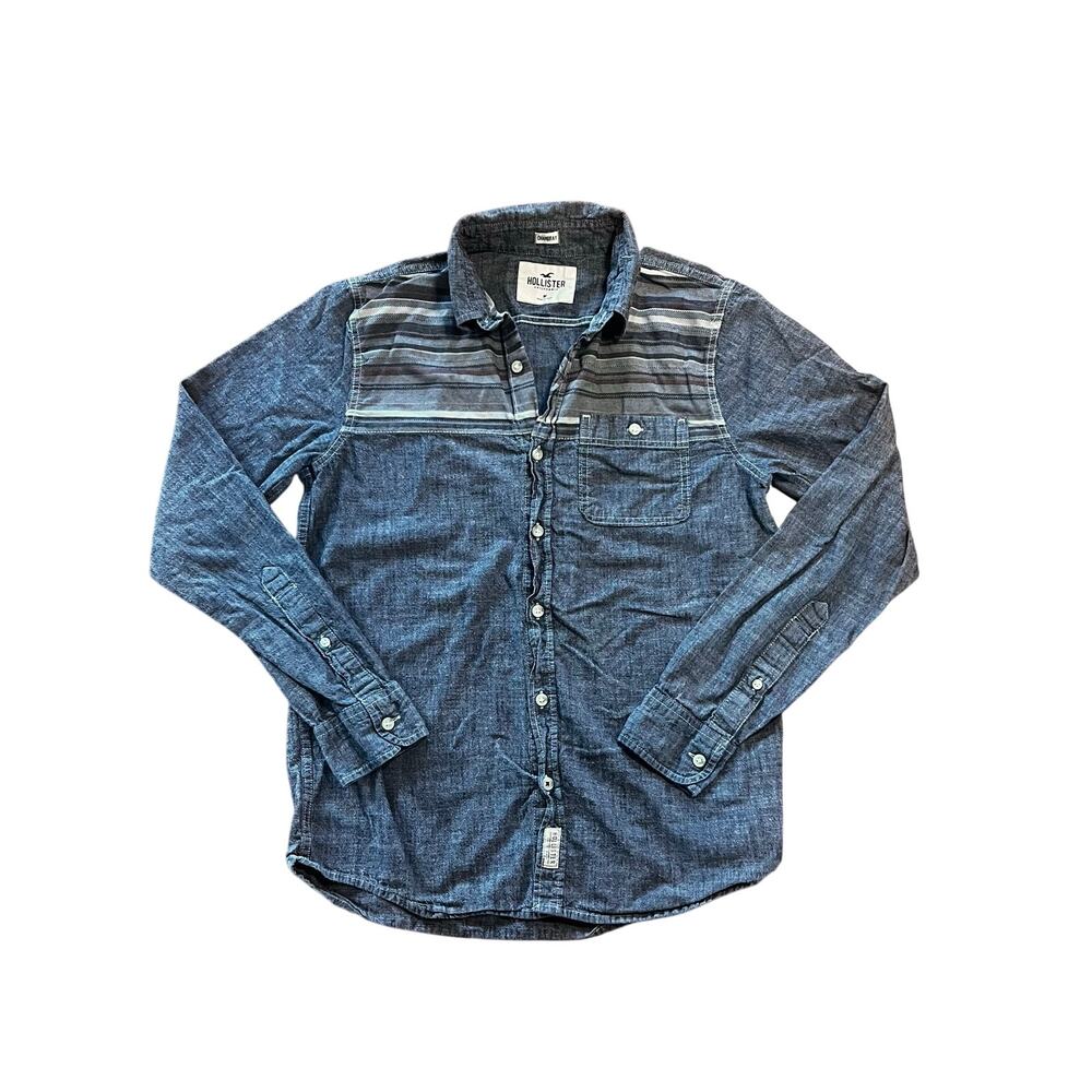 Hollister Chambray Button Down Shirt Blue Southwest Aztec Stripe | Mens Medium
